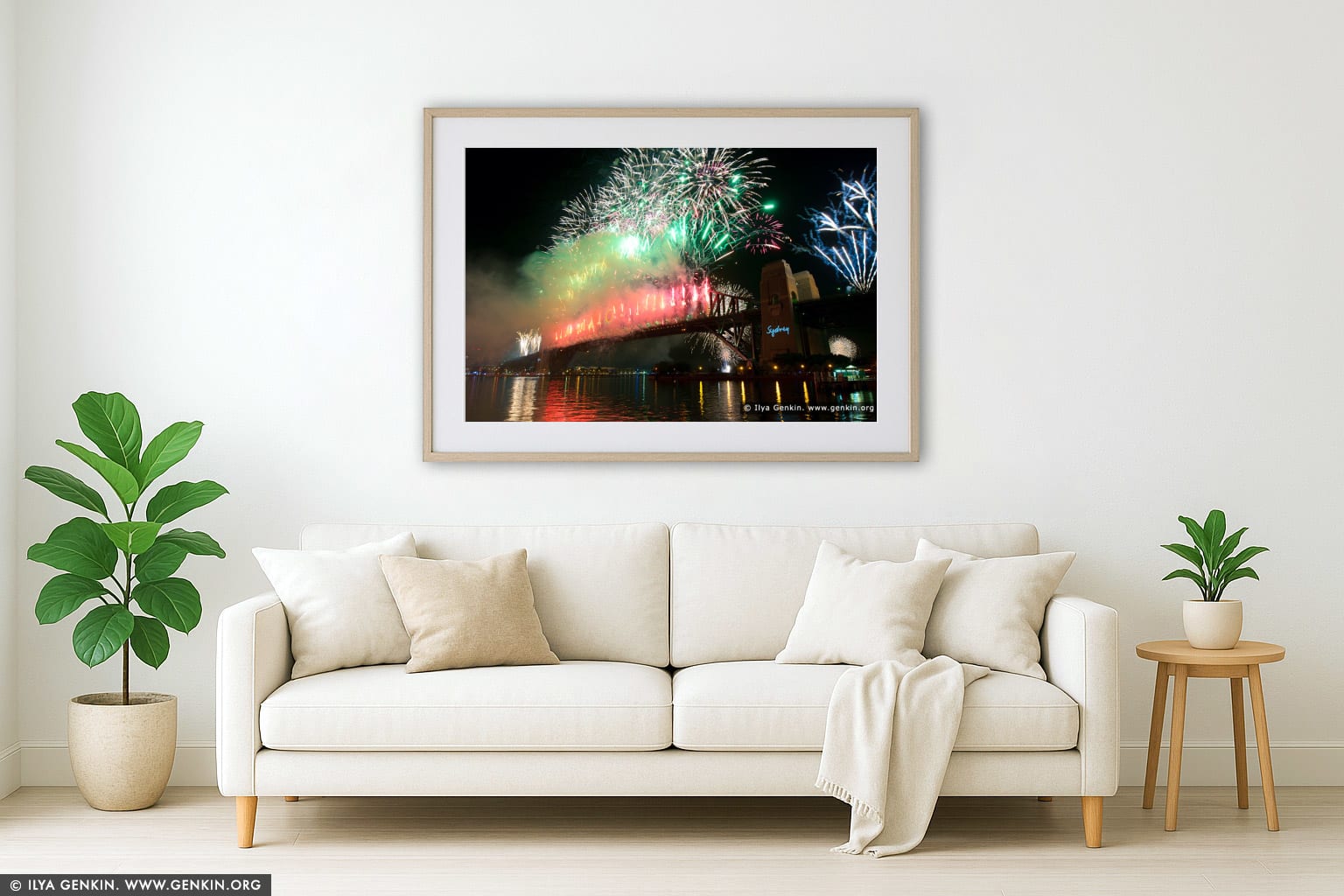 New Year Eve 2012 Midnight Fireworks Display wall art in a contemporary living room interior