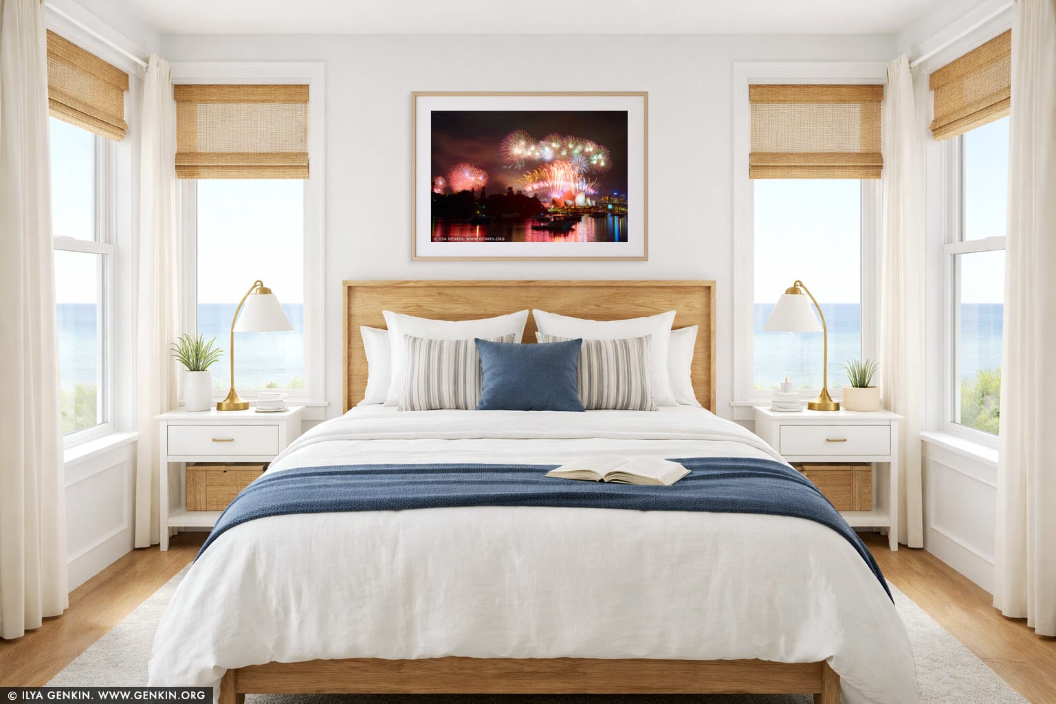 Sydney's New Year Eve Fireworks 2015 over Harbour Bridge wall art in a bedroom interior