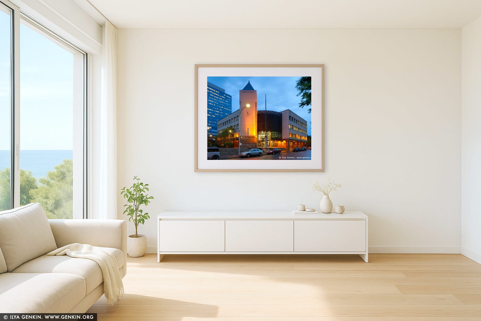 Garfield Barwick Commonwealth Law Courts wall art in a modern living room interior