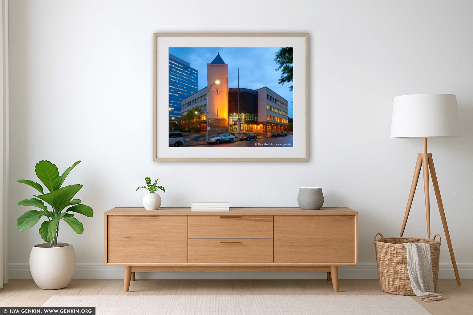 Garfield Barwick Commonwealth Law Courts wall art in a contemporary living room interior