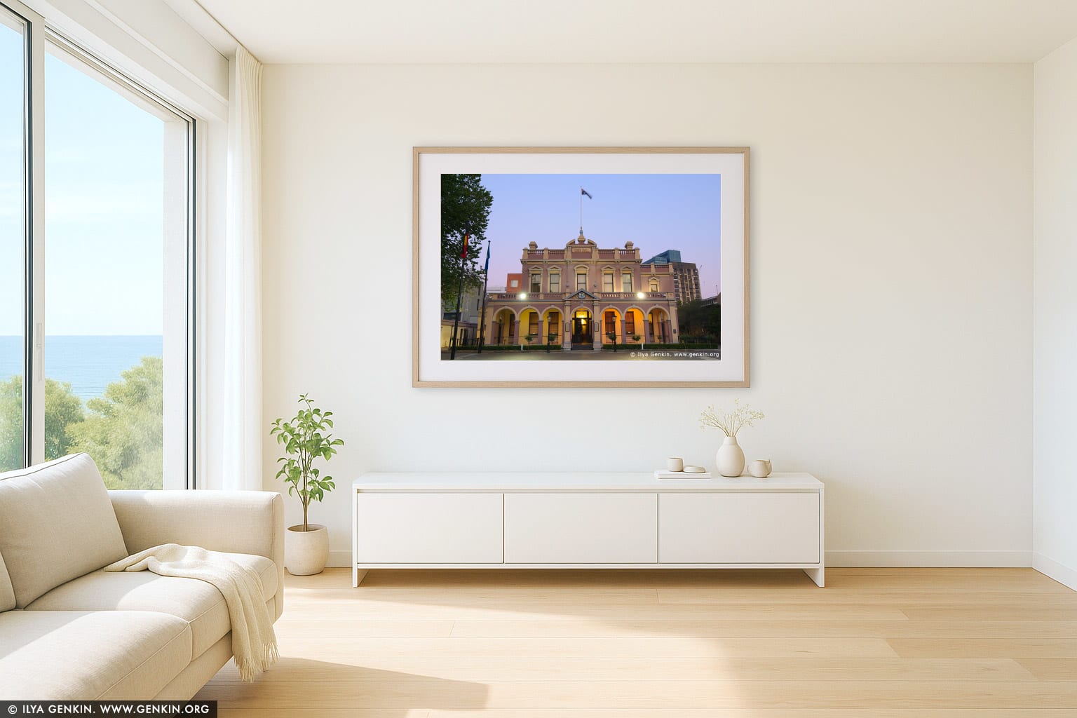 Parramatta City Town Hall wall art in a contemporary living room interior