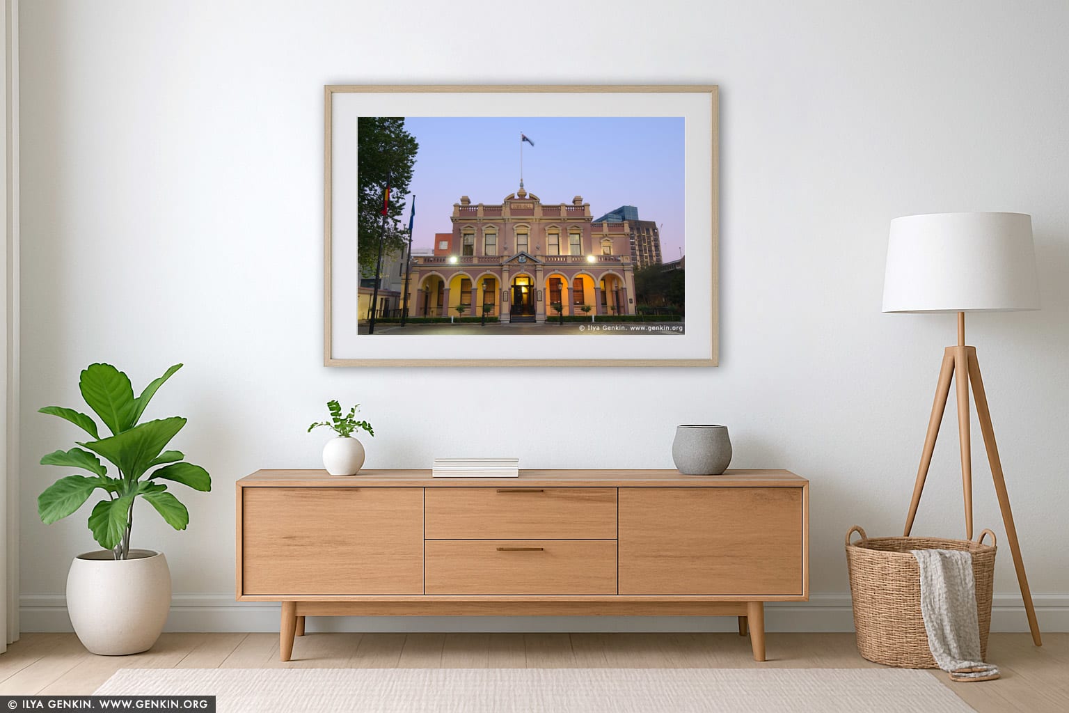 Parramatta City Town Hall wall art in a minimalist living room interior