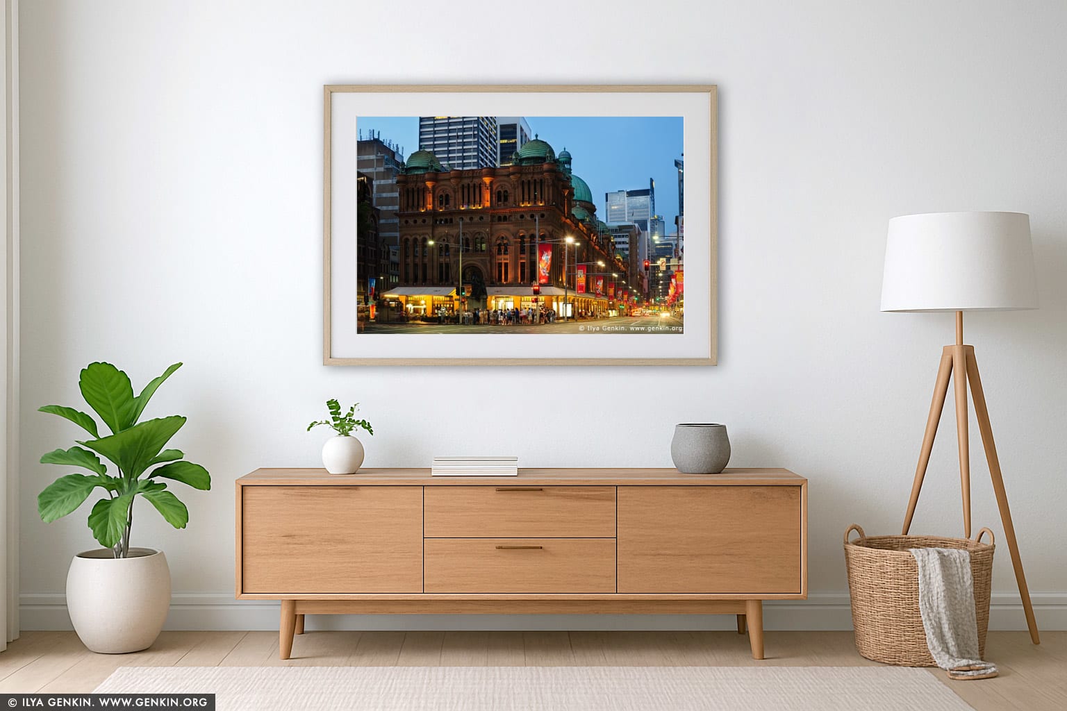 Queen Victoria Building (QVB) at Dusk wall art in a minimalist living room interior