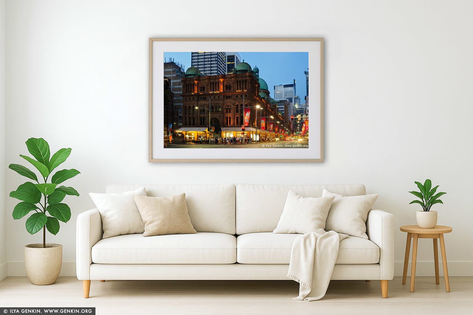 Queen Victoria Building (QVB) at Dusk wall art in a modern living room interior