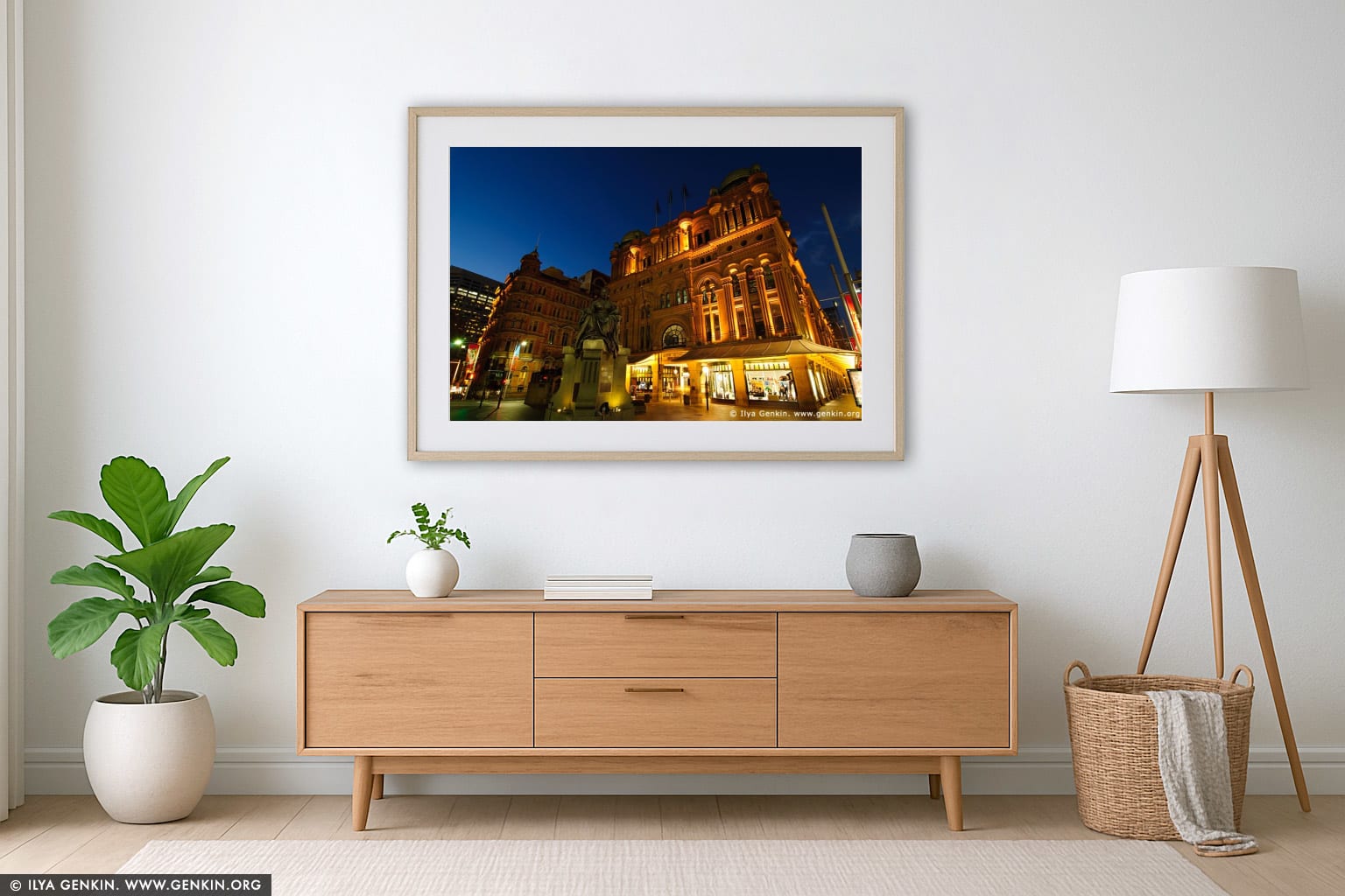 Queen Victoria Building (QVB) at Dusk wall art in a luxury living room interior