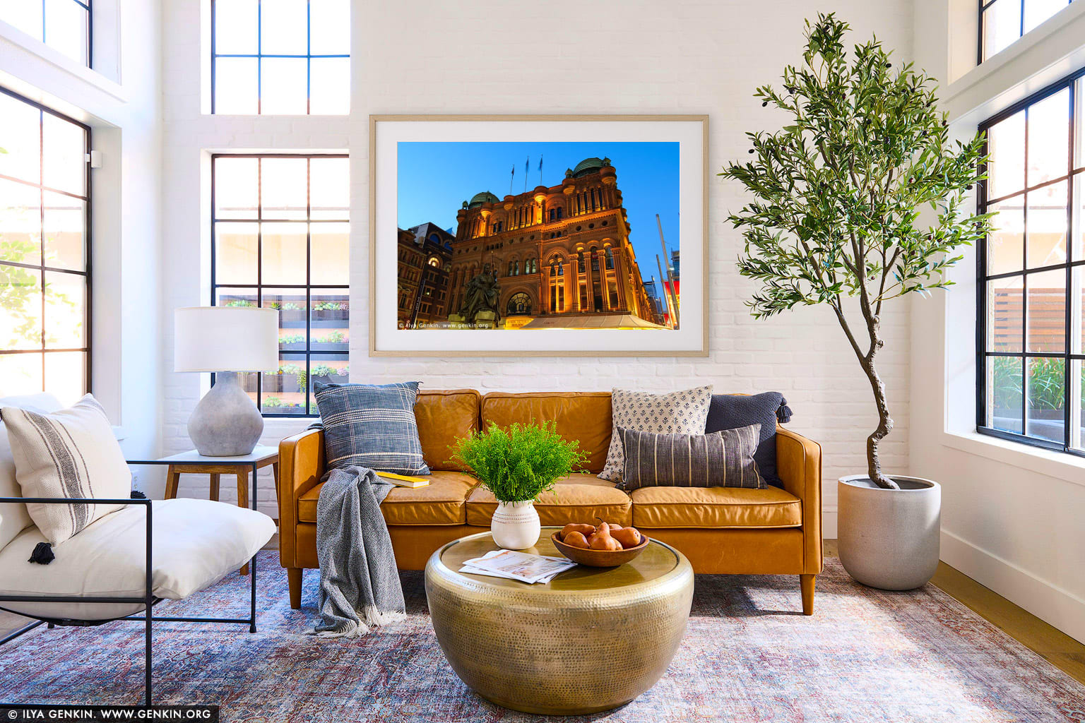 Queen Victoria Building (QVB) at Dusk wall art in a contemporary living room interior