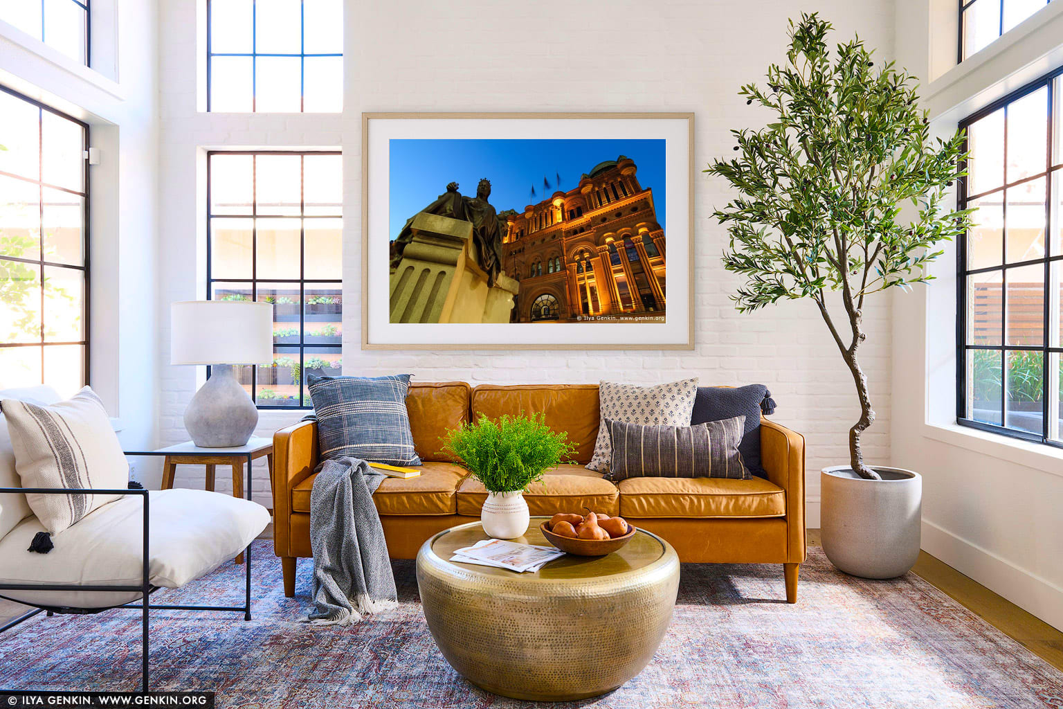 Queen Victoria Building (QVB) at Dusk wall art in a minimalist living room interior