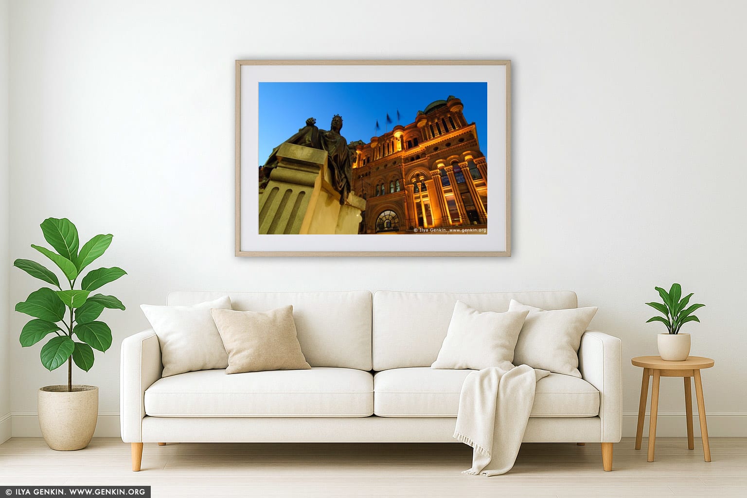 Queen Victoria Building (QVB) at Dusk wall art in a contemporary living room interior