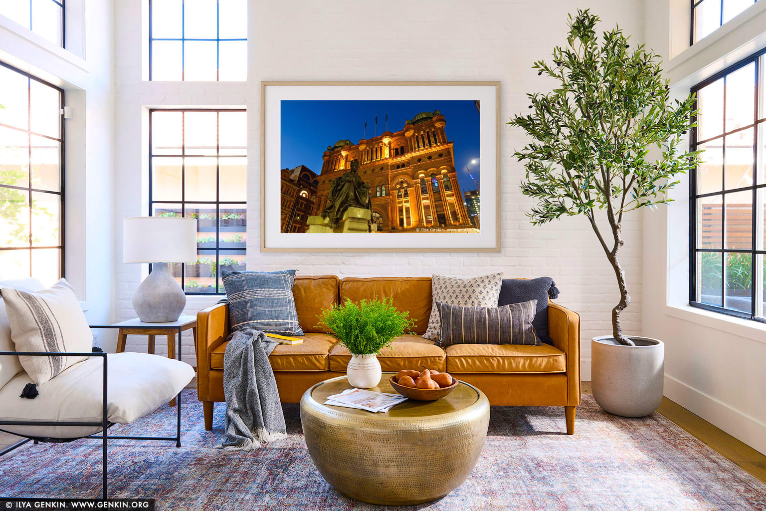 Queen Victoria Building (QVB) at Dusk wall art in a luxury living room interior