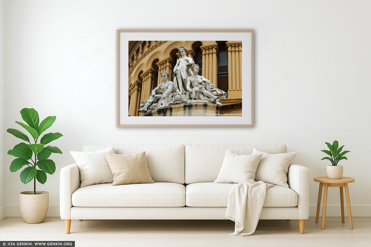 Queen Victoria Building (QVB) Architecture Details wall art in a modern living room interior