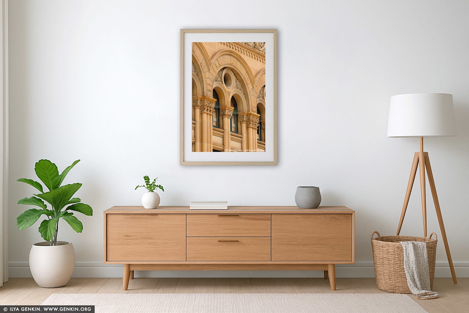 Queen Victoria Building (QVB) Architecture Details wall art in a minimalist living room interior