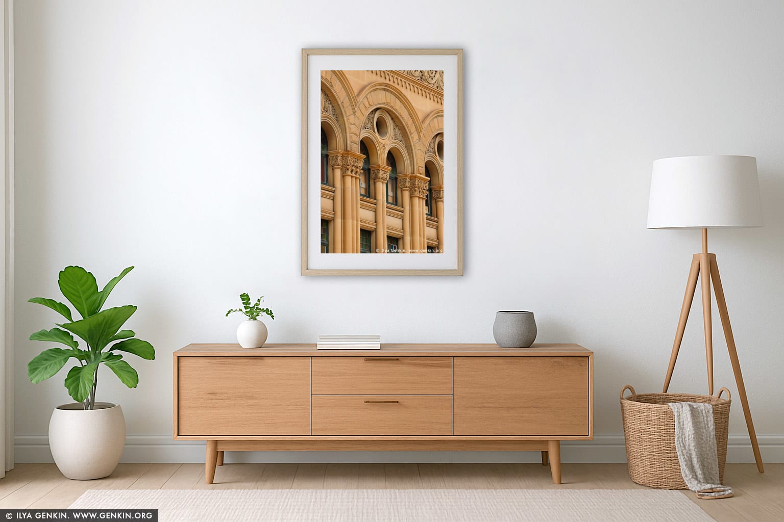 Queen Victoria Building (QVB) Architecture Details wall art in a minimalist living room interior