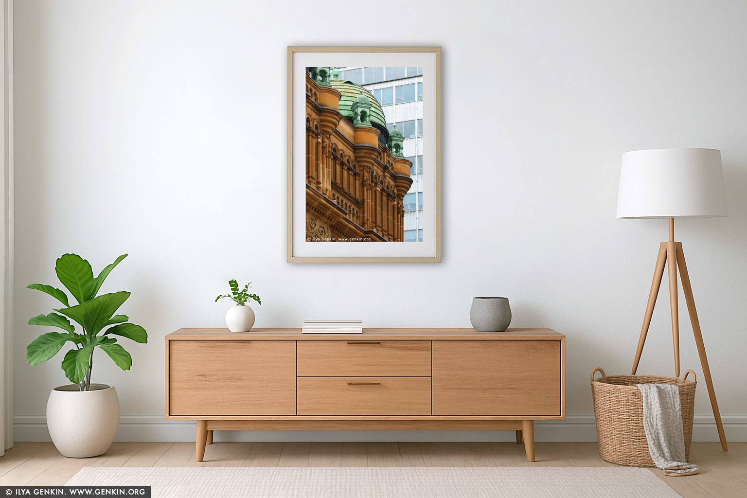 Queen Victoria Building (QVB) Architecture Details wall art in a modern living room interior