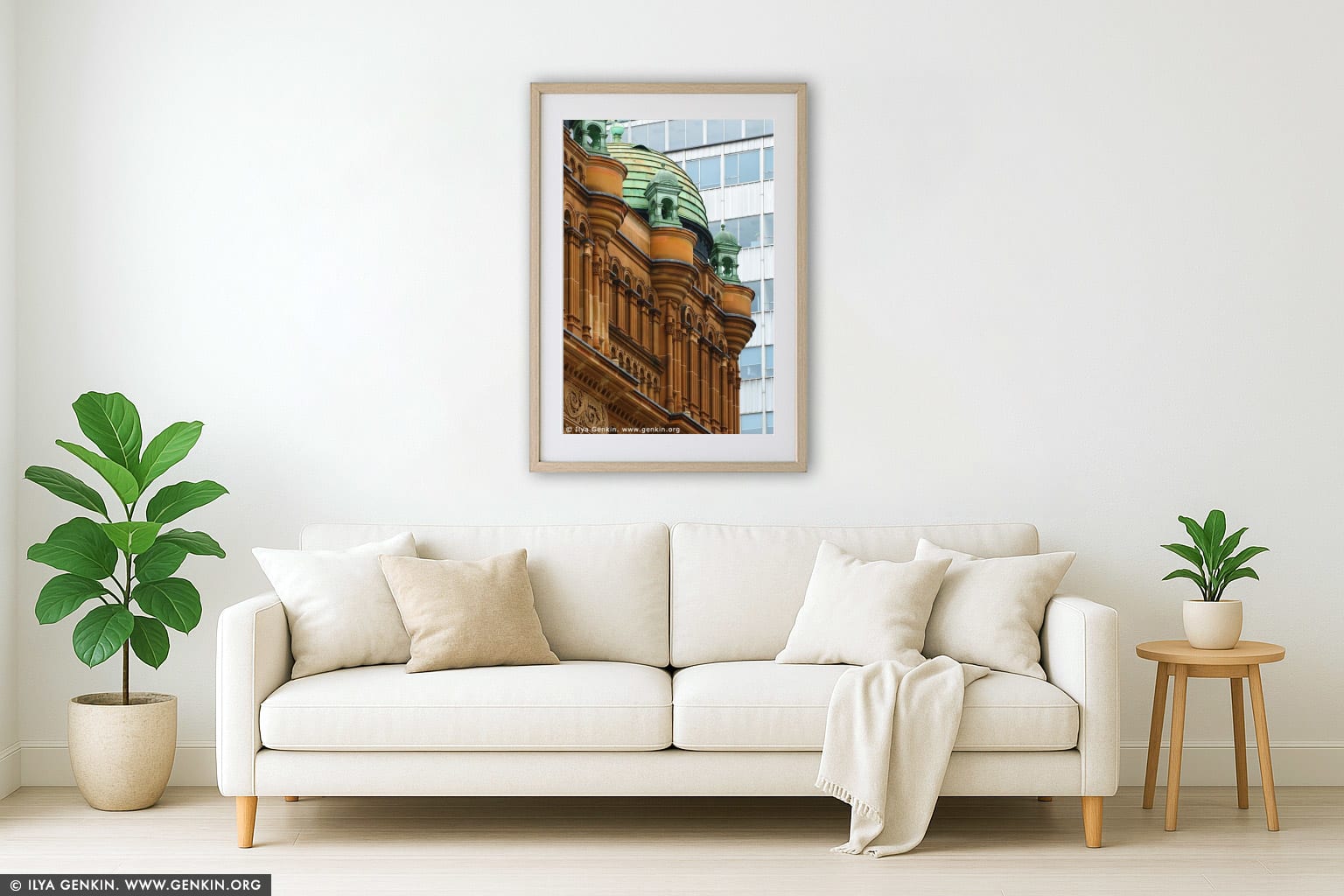 Queen Victoria Building (QVB) Architecture Details wall art in a minimalist living room interior