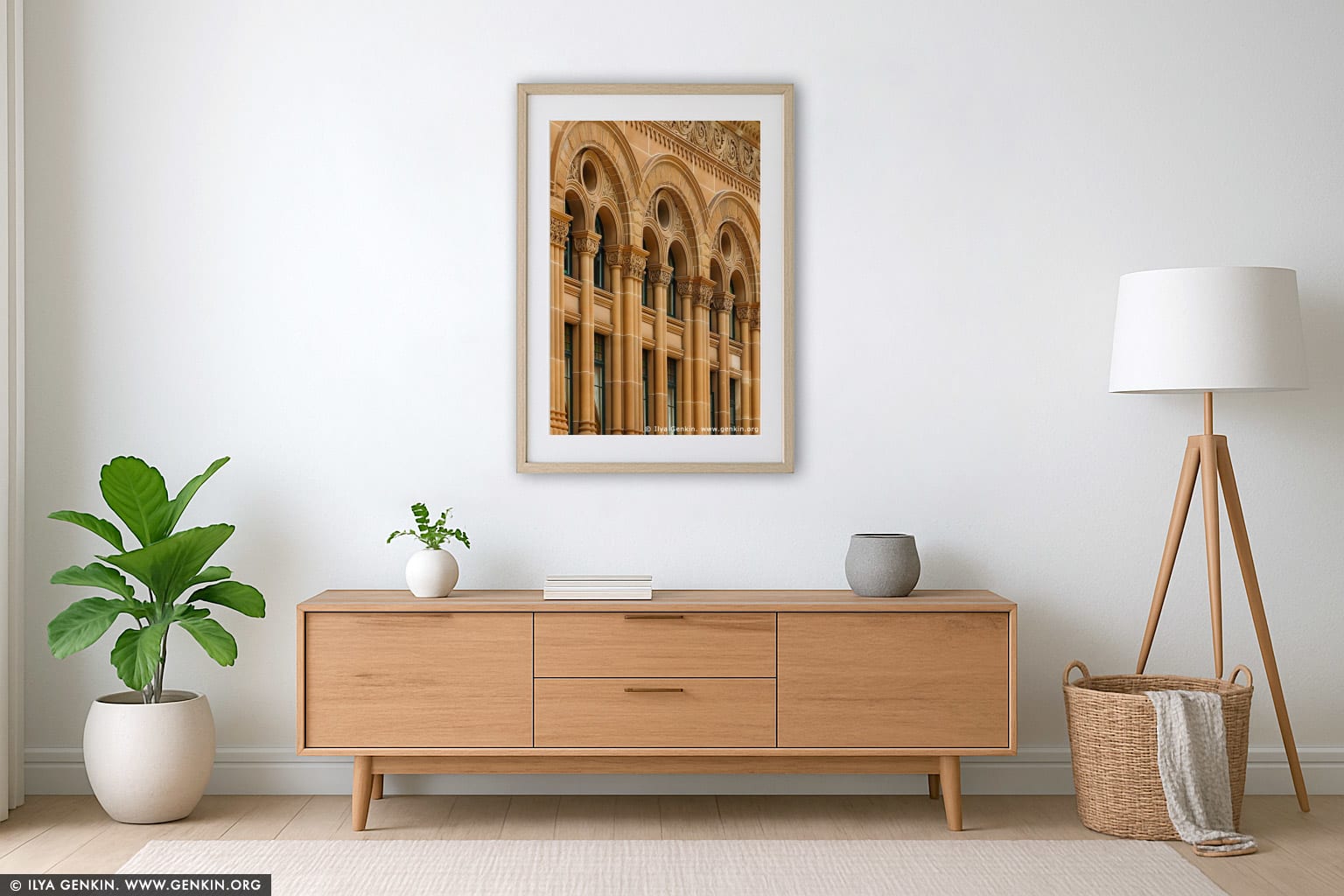 Queen Victoria Building (QVB) Architecture Details wall art in a modern living room interior