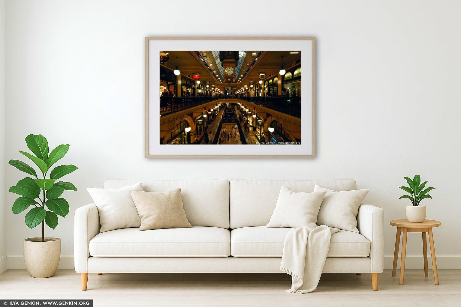 Interior of the Queen Victoria Building (QVB) wall art in a modern living room interior