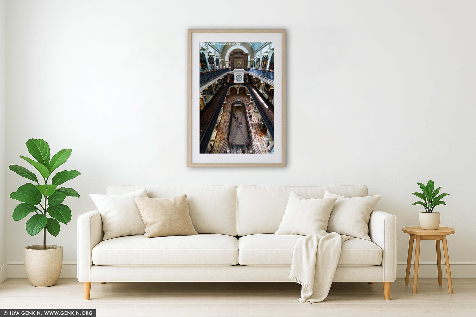 Interior of the Queen Victoria Building (QVB) wall art in a contemporary living room interior