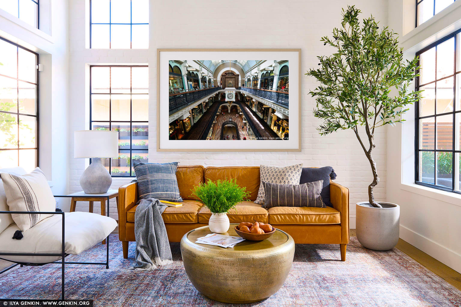 Interior of the Queen Victoria Building (QVB) wall art in a modern living room interior