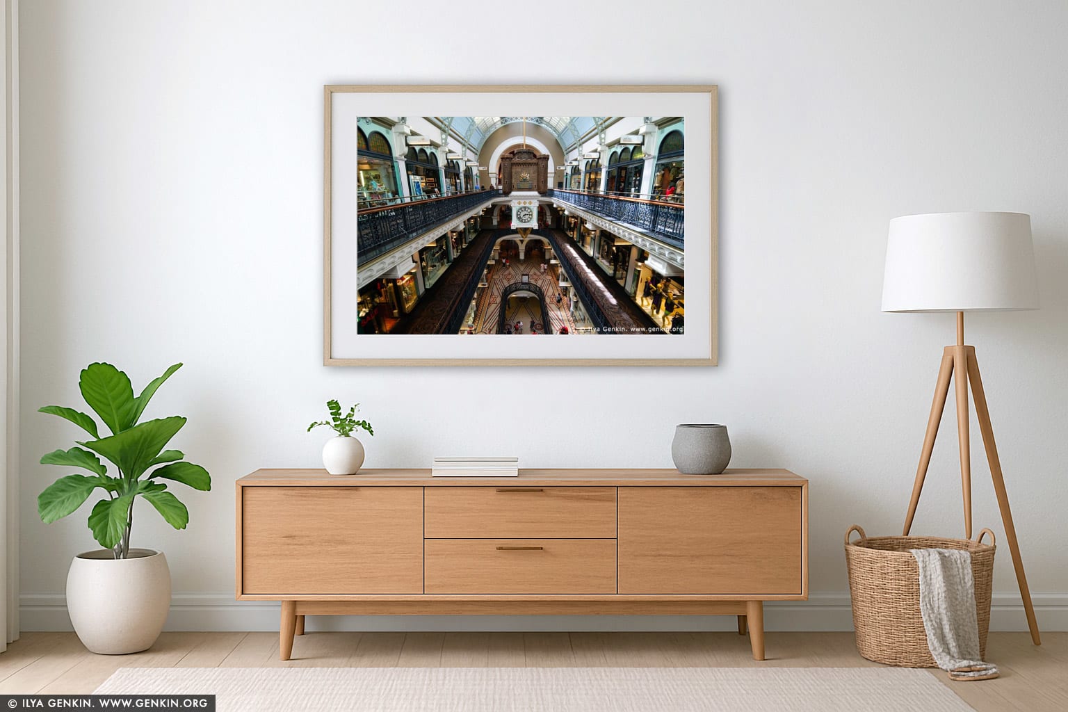 Interior of the Queen Victoria Building (QVB) wall art in a contemporary living room interior