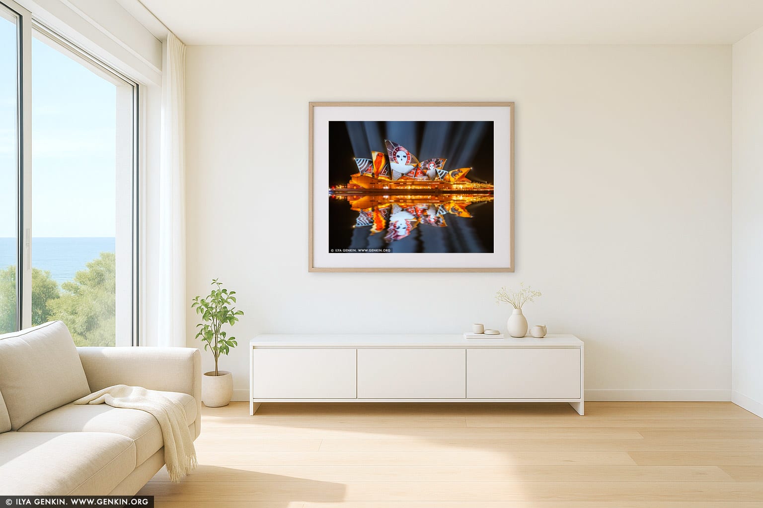 Lighting The Sails 'Songlines' - Vivid Sydney 2016 wall art in a contemporary living room interior