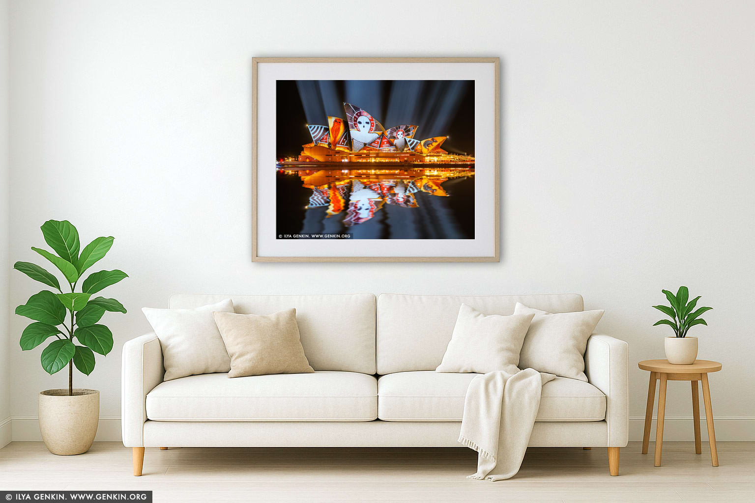 Lighting The Sails 'Songlines' - Vivid Sydney 2016 wall art in a modern living room interior