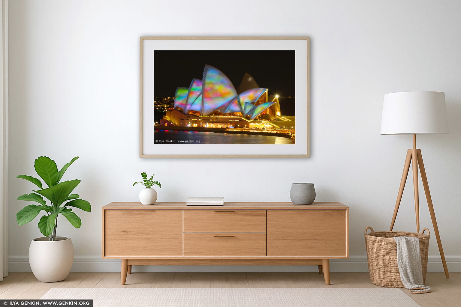 Lighting the Sails - Vivid Sydney 2011 wall art in a luxury living room interior