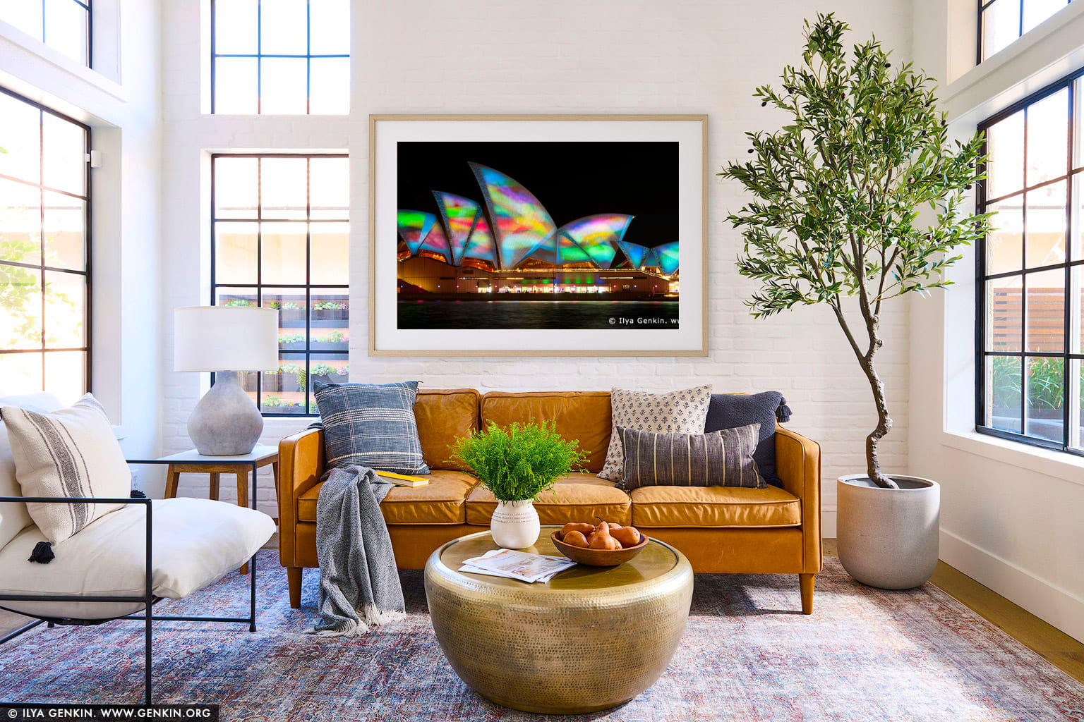 Lighting the Sails - Vivid Sydney 2011 wall art in a minimalist living room interior