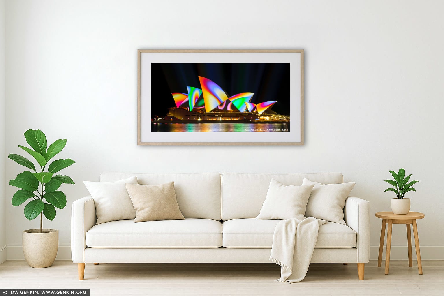 Lighting the Sails - Vivid Sydney 2011 wall art in a luxury living room interior