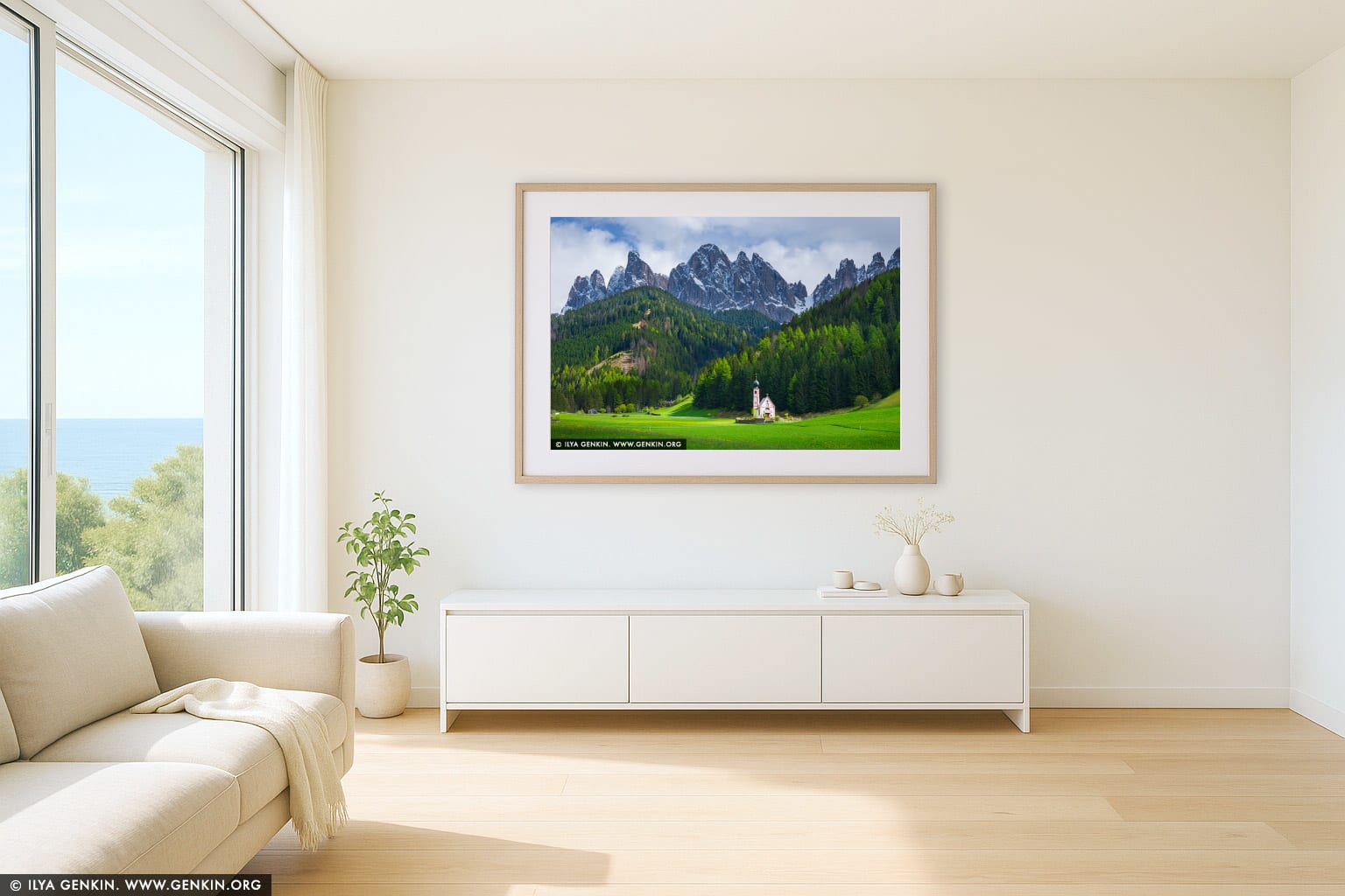 Church of Saint John wall art in a contemporary living room interior