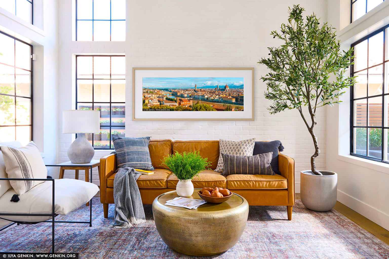 Panorama of Florence at Sunrise wall art in a contemporary living room interior