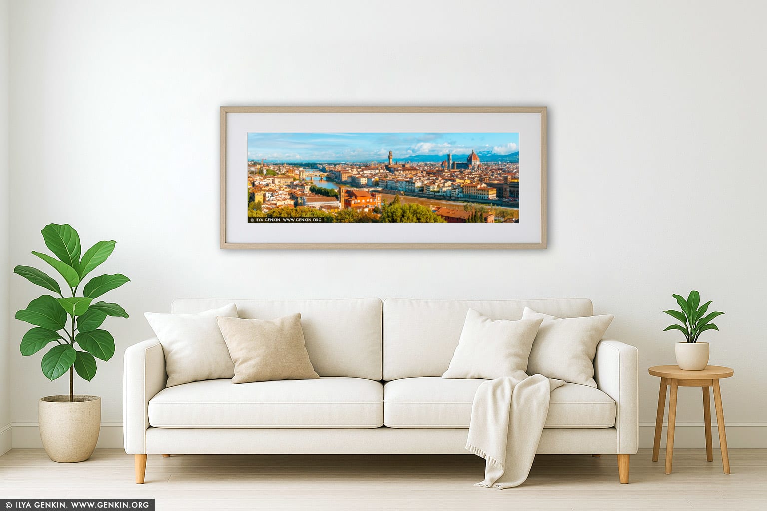 Panorama of Florence at Sunrise wall art in a modern living room interior