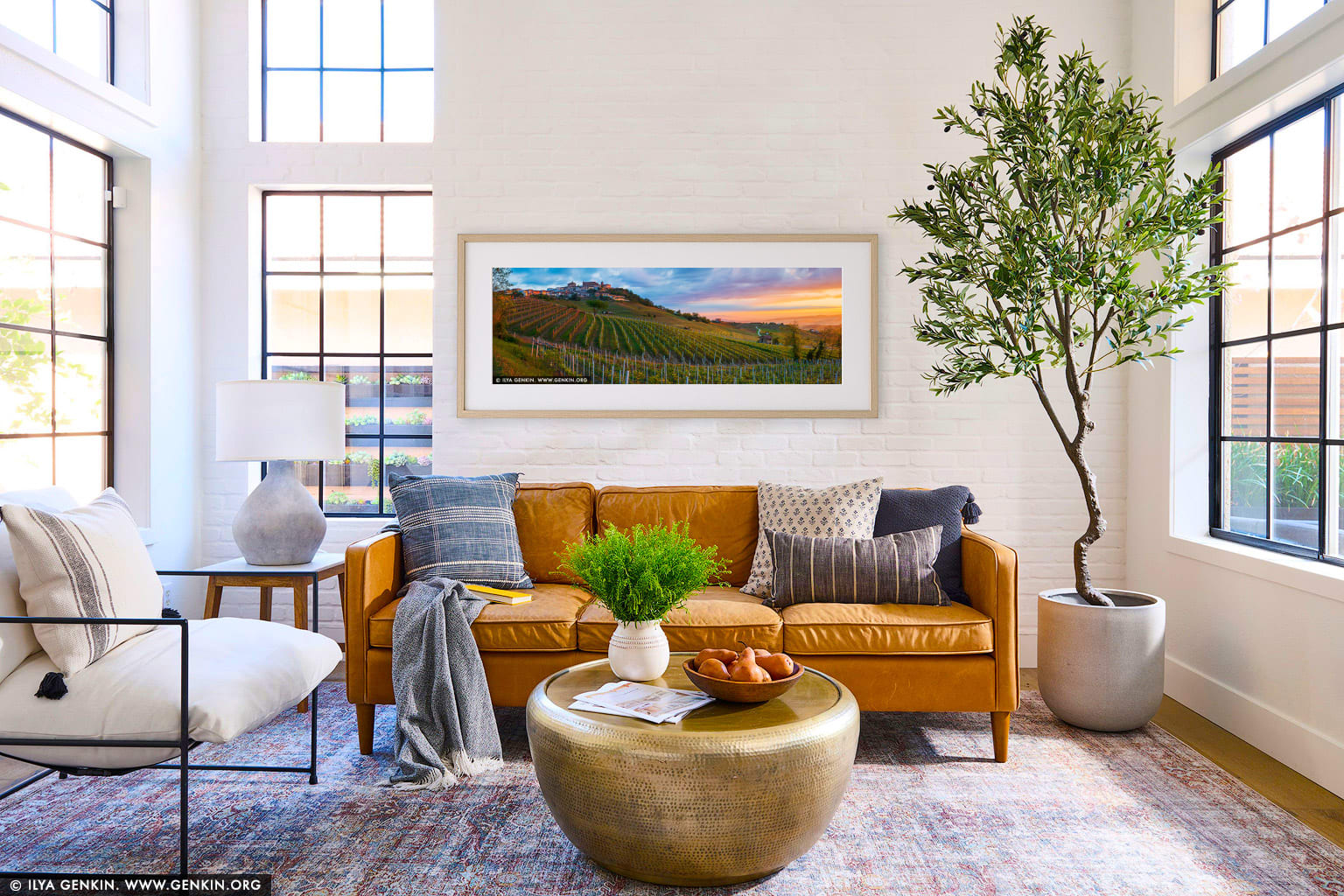 Sunrise at La Morra wall art in a contemporary living room interior