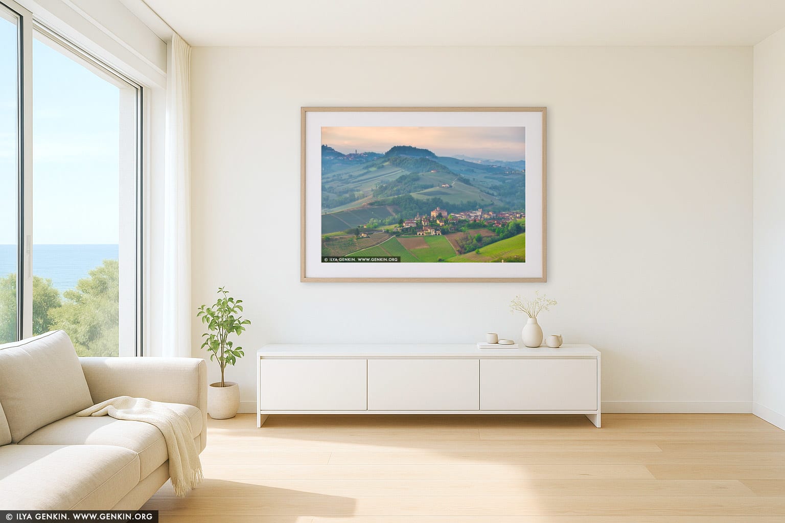 Hills of Barolo in the Morning wall art in a luxury living room interior