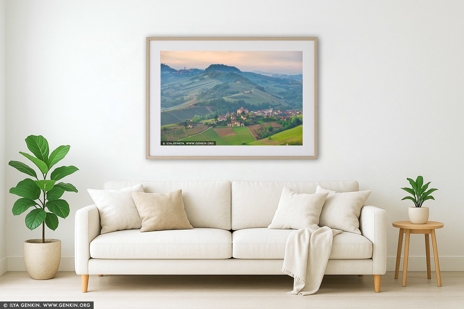 Hills of Barolo in the Morning wall art in a minimalist living room interior