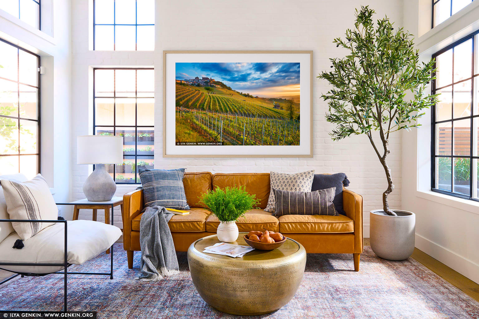 Sunrise at La Morra wall art in a modern living room interior