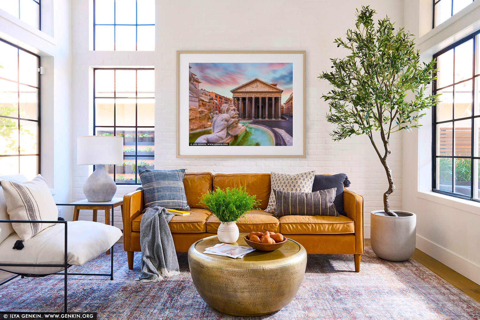 Fontana del Pantheon at Sunrise wall art in a contemporary living room interior