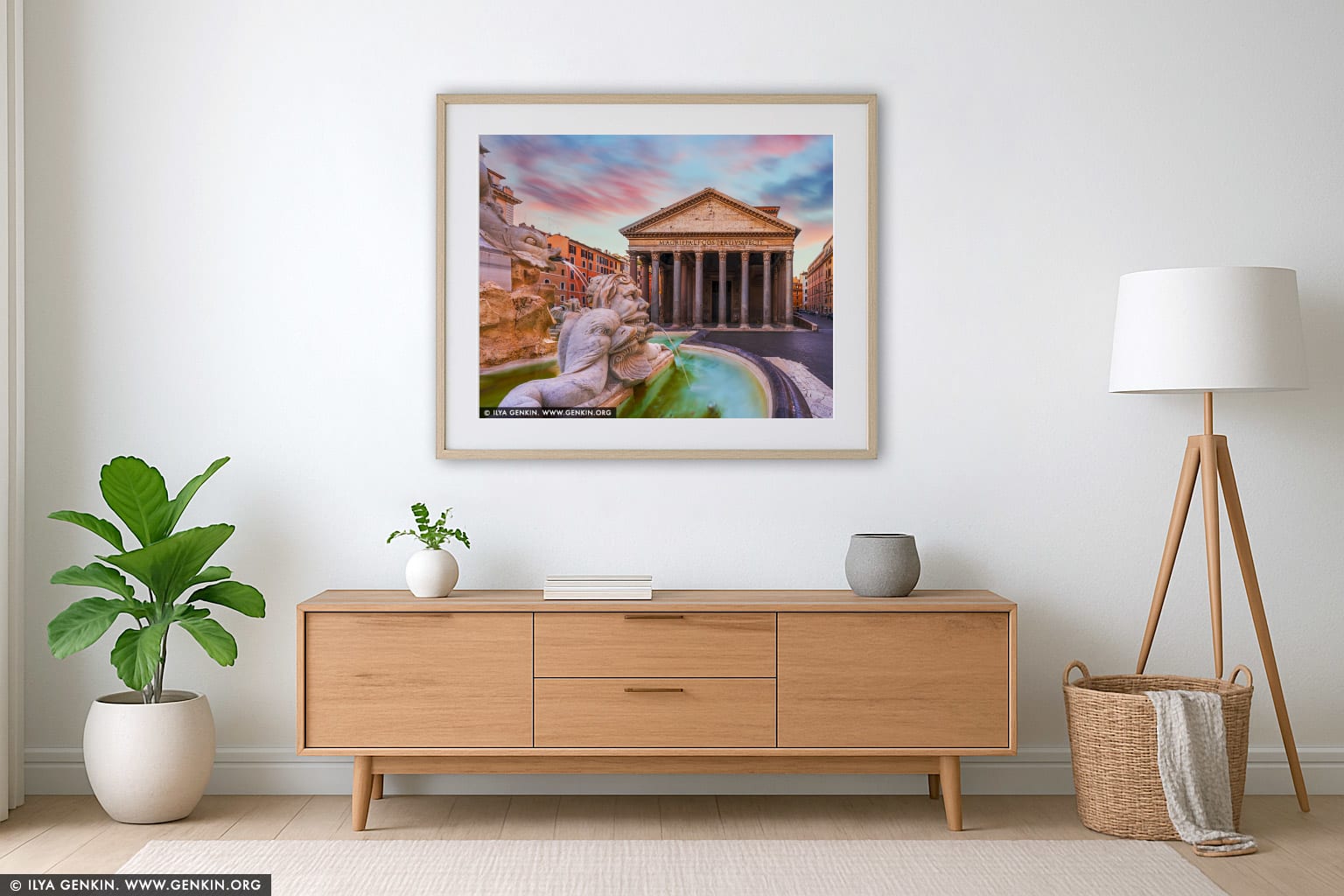 Fontana del Pantheon at Sunrise wall art in a minimalist living room interior
