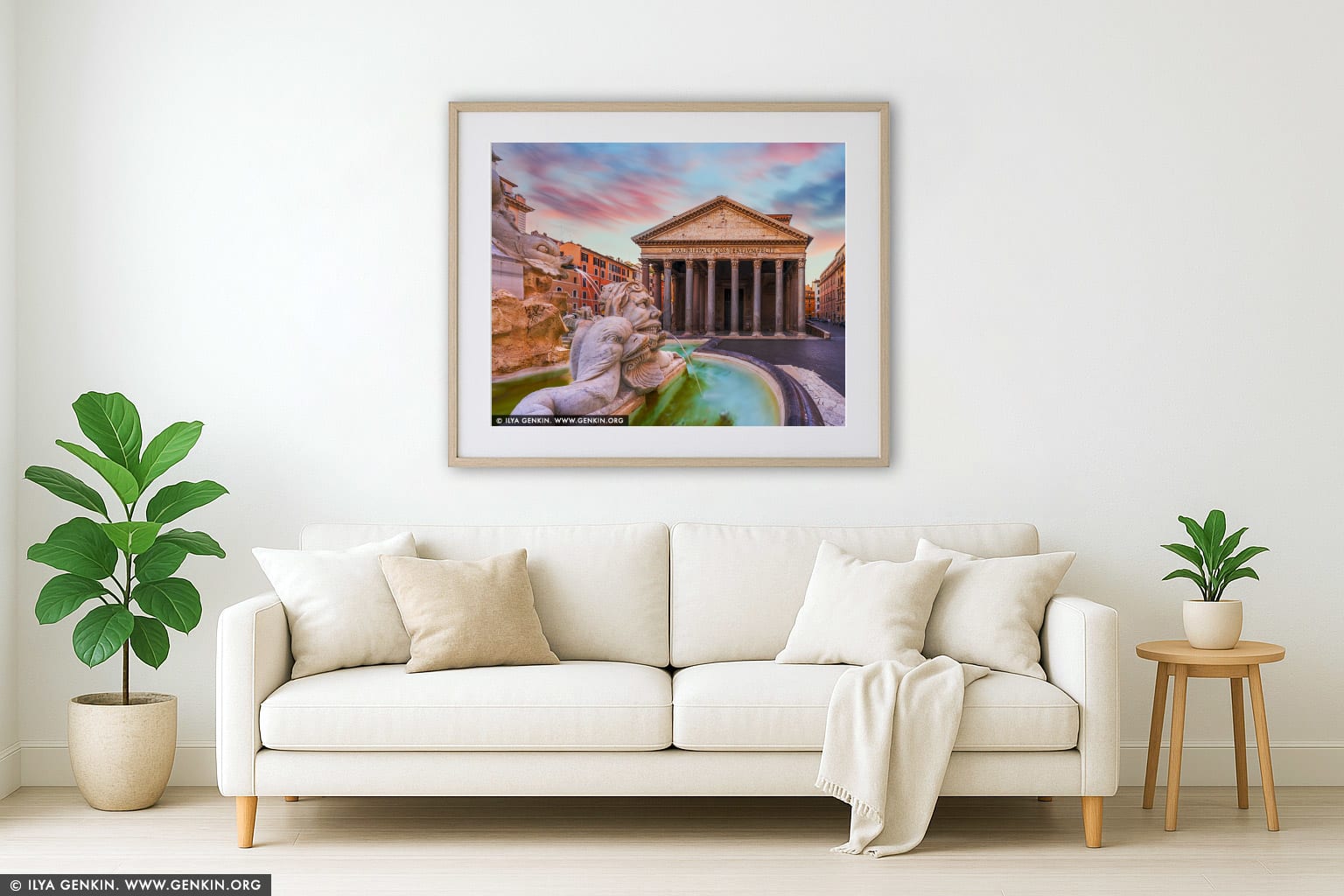 Fontana del Pantheon at Sunrise wall art in a modern living room interior