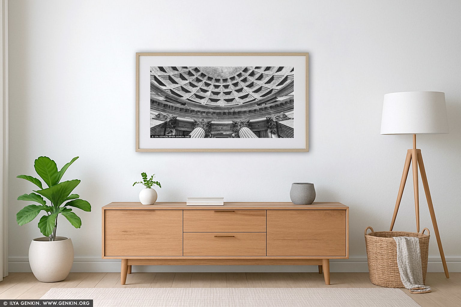 The Pantheon Dome wall art in a luxury living room interior