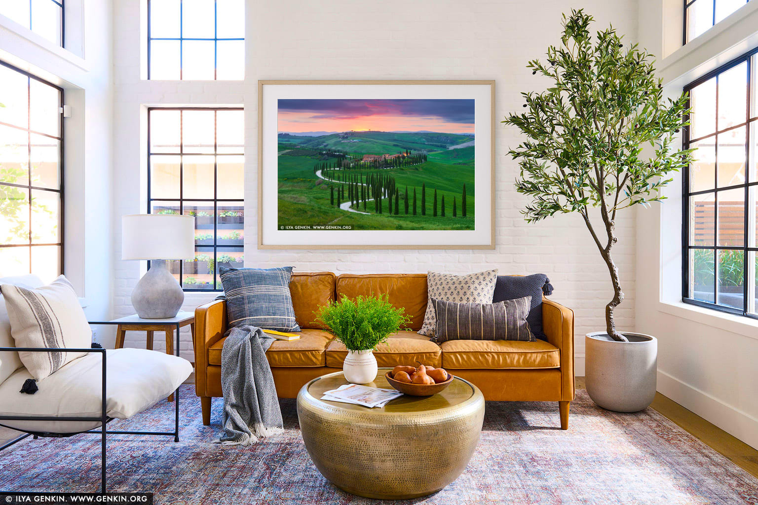 Sunset at Baccoleno wall art in a contemporary living room interior
