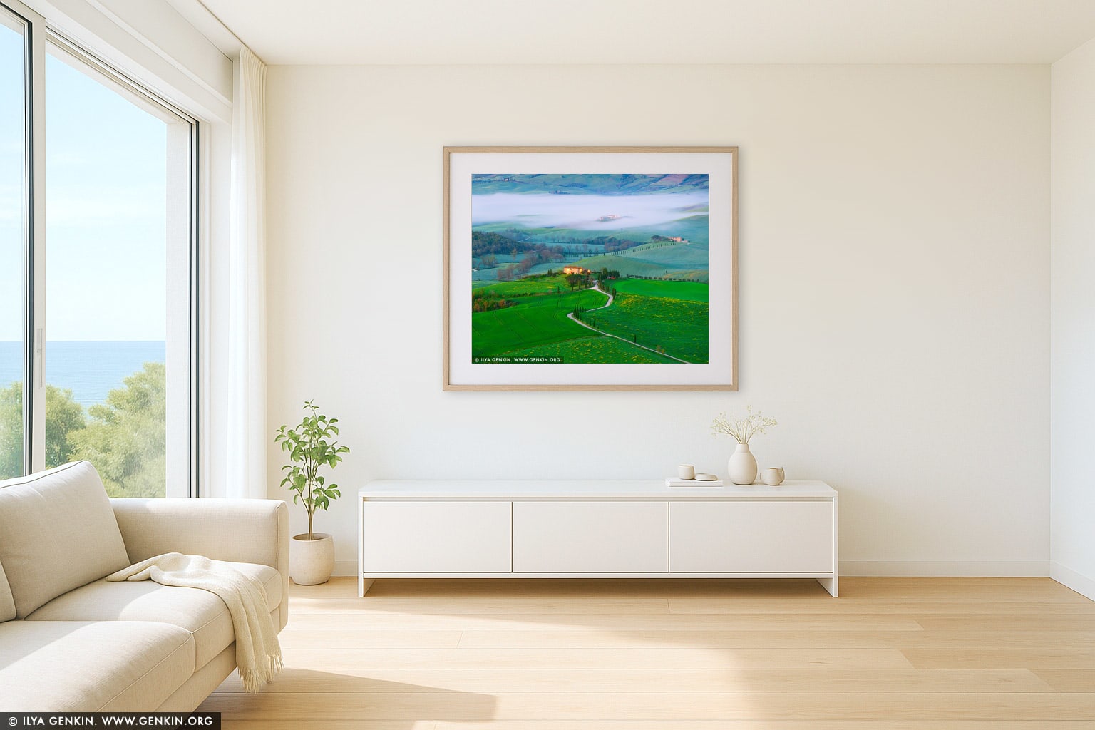Early Morning at Val d'Orcia wall art in a luxury living room interior