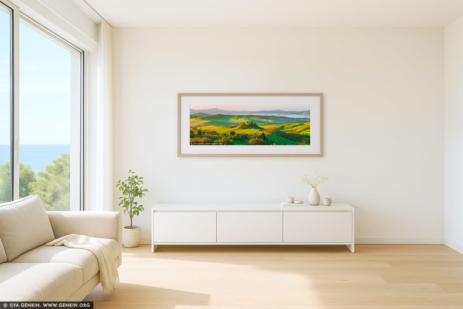 Podere Belvedere at Sunrise wall art in a luxury living room interior