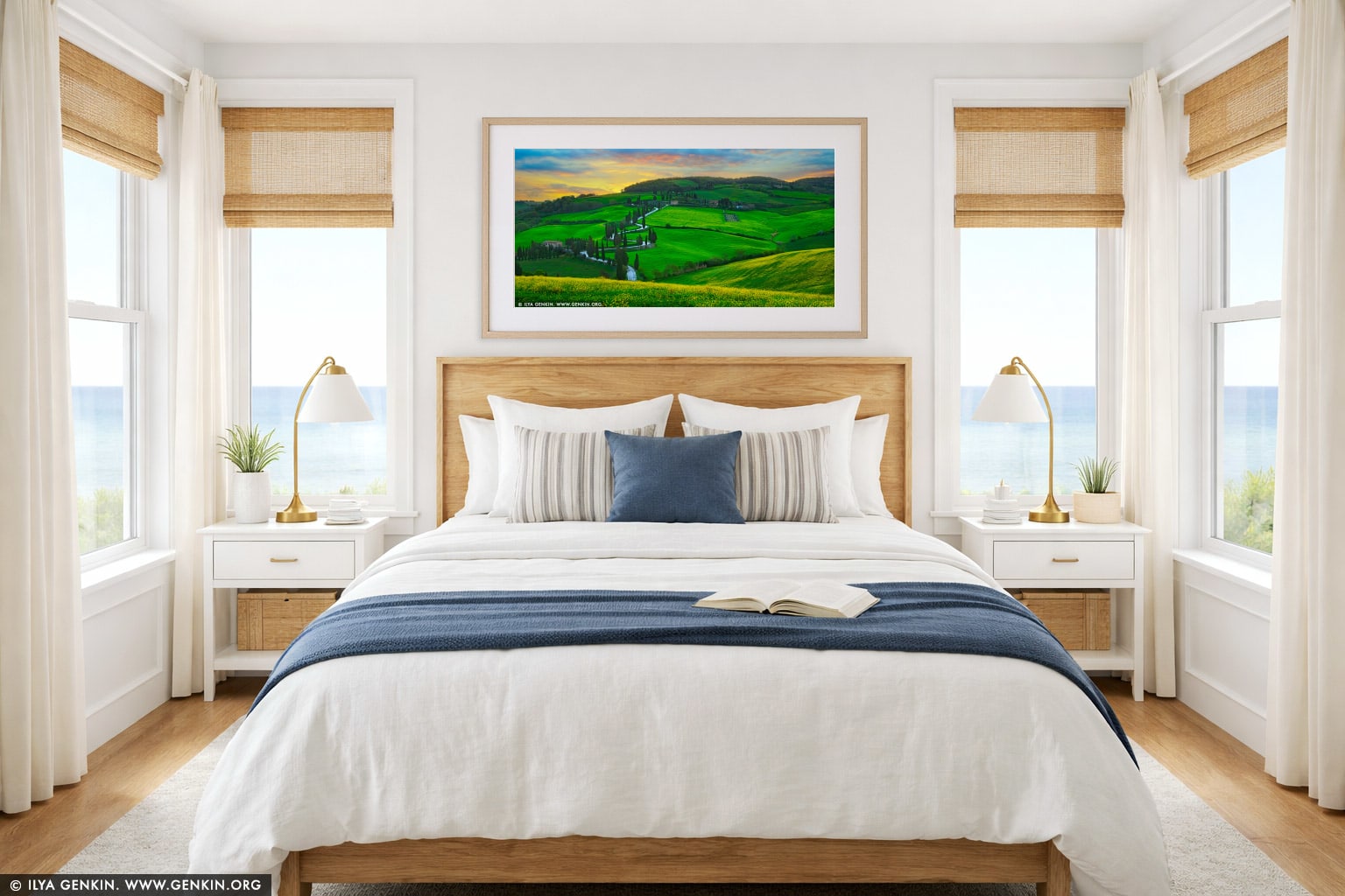 Cipressi di Monticchiello at Sunrise wall art in a bedroom interior