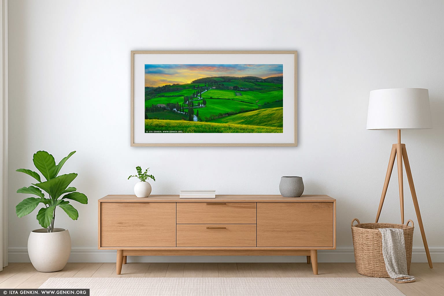Cipressi di Monticchiello at Sunrise wall art in a contemporary living room interior