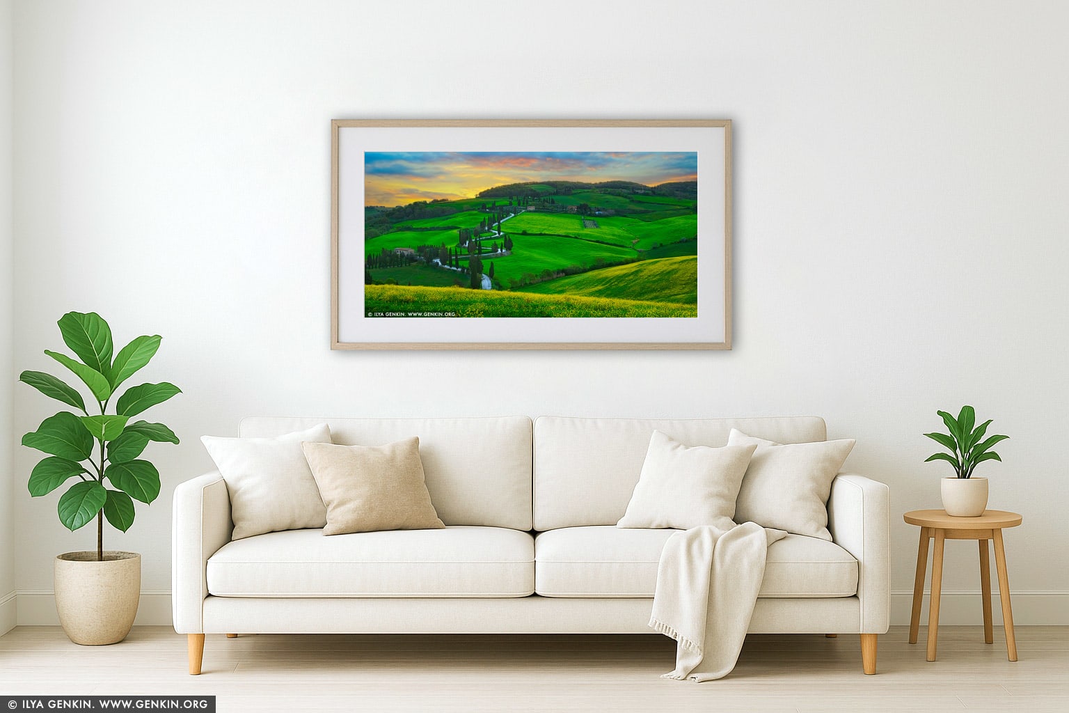 Cipressi di Monticchiello at Sunrise wall art in a luxury living room interior