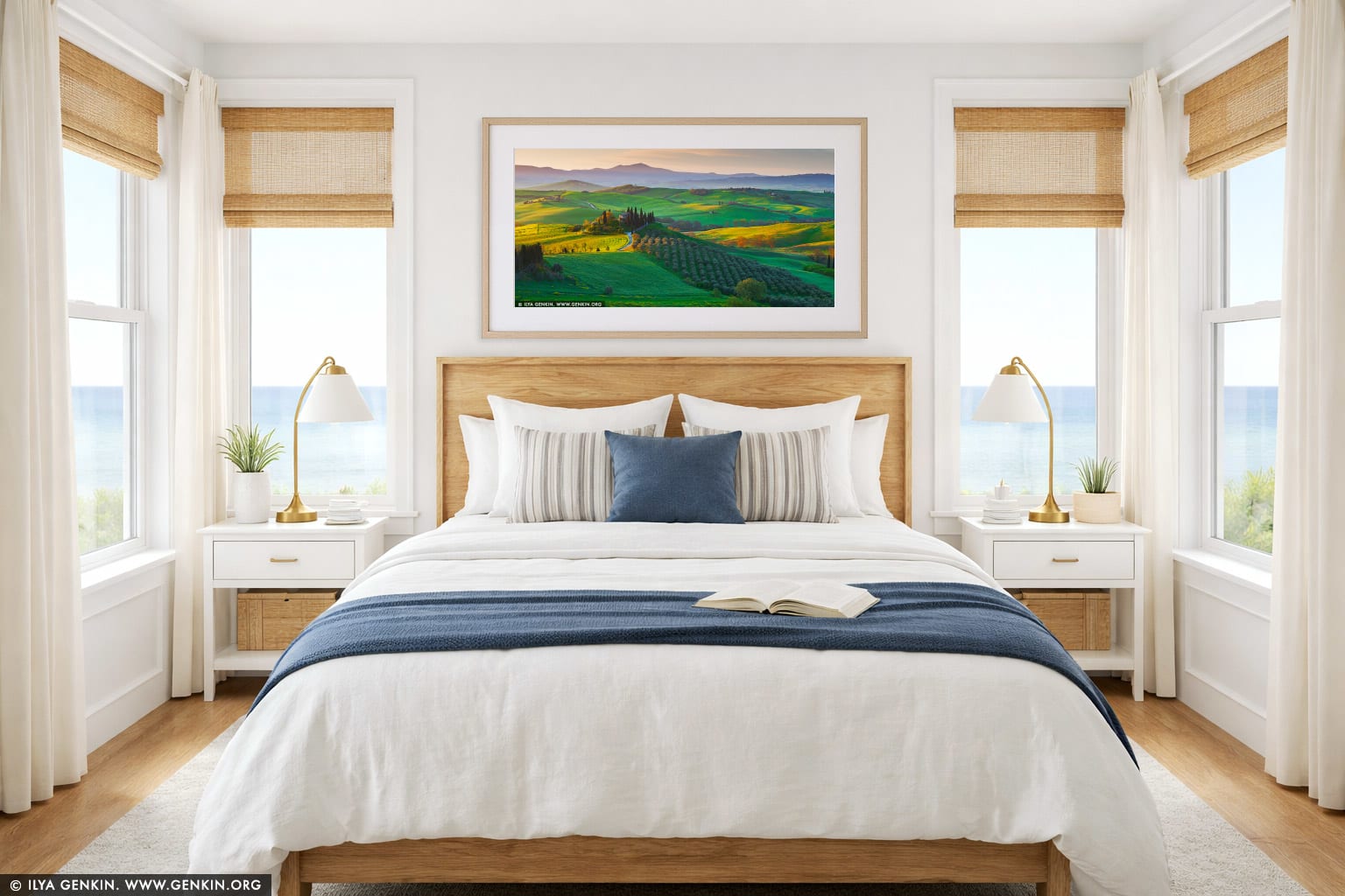 Podere Belvedere at Sunrise wall art in a bedroom interior