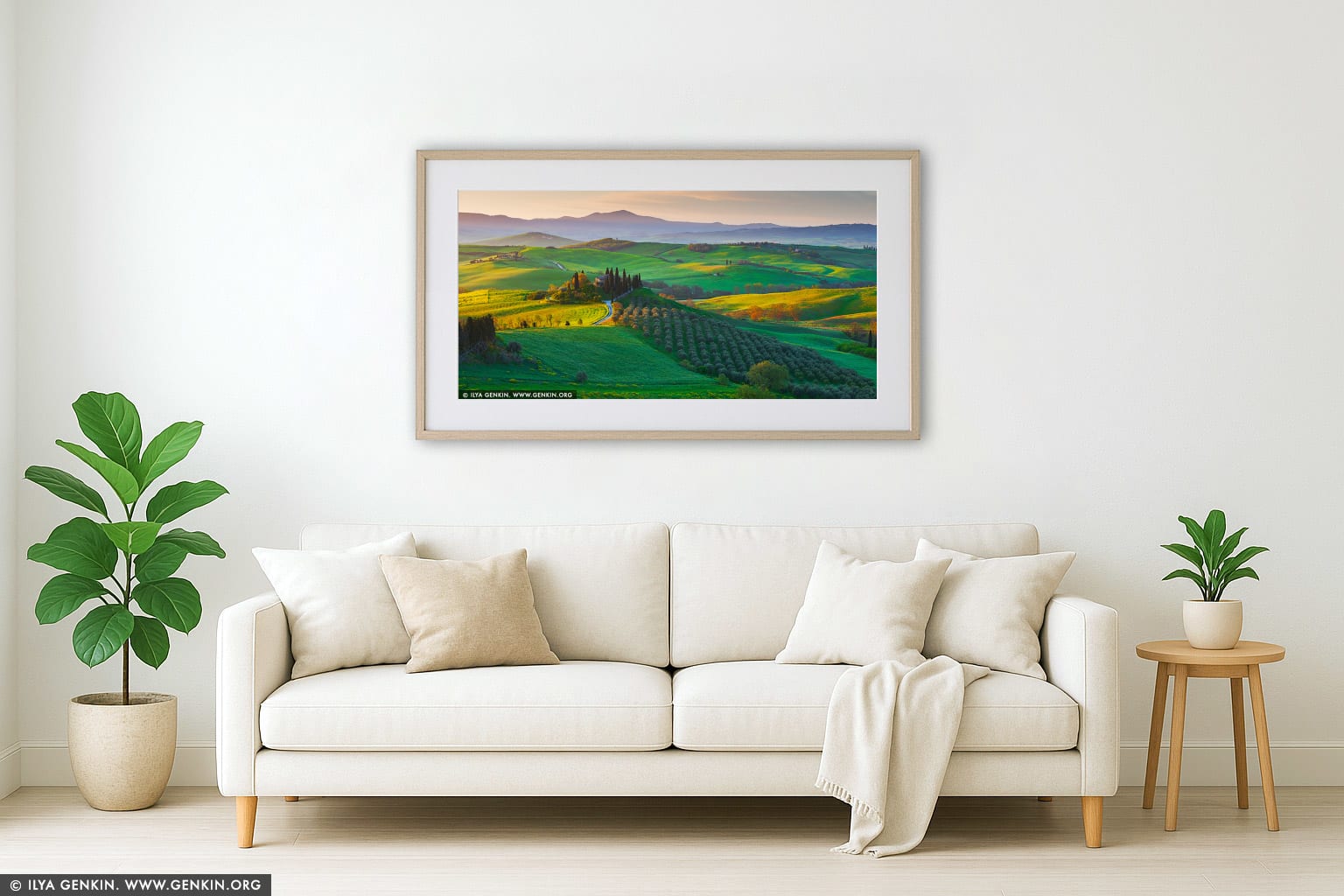 Podere Belvedere at Sunrise wall art in a modern living room interior