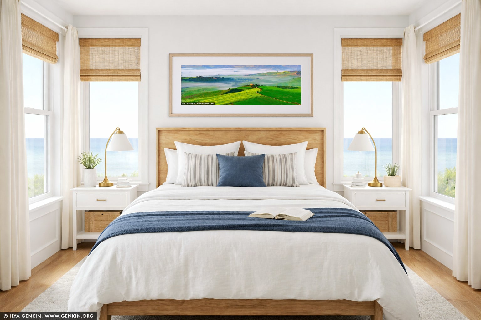 Whispers of Dawn in Val d'Orcia wall art in a bedroom interior