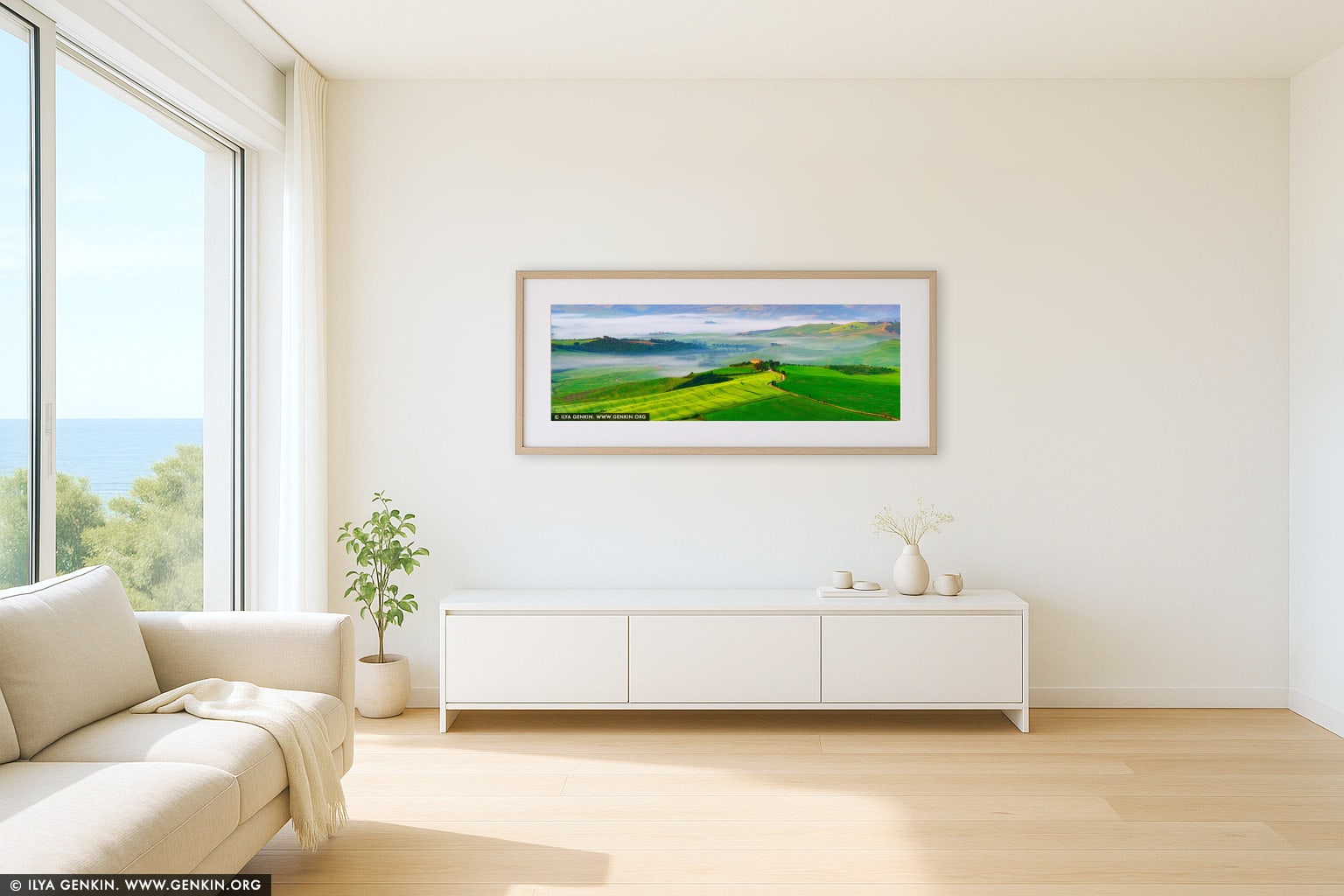 Whispers of Dawn in Val d'Orcia wall art in a luxury living room interior