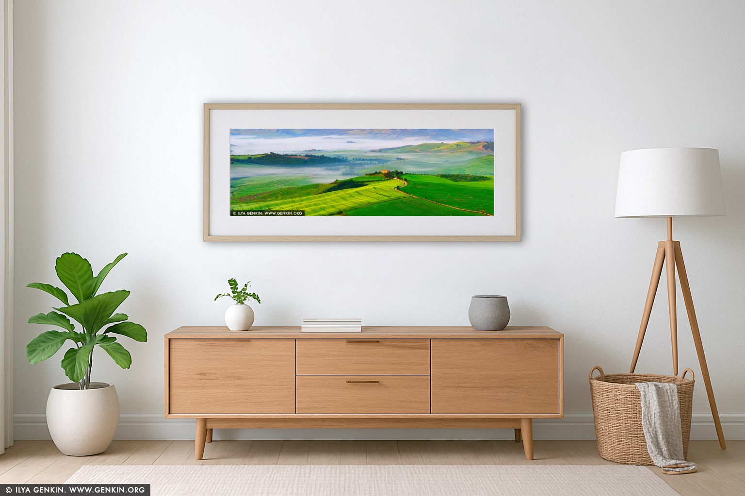Whispers of Dawn in Val d'Orcia wall art in a modern living room interior